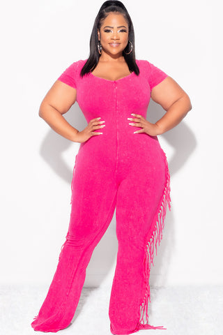 Final Sale Plus Size Fringe Jumpsuit in Fuchsia