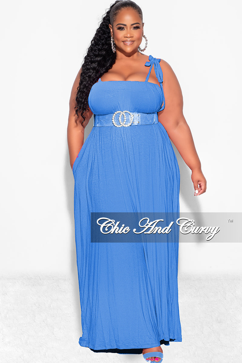 Final Sale Plus Size Oversized Jumpsuit with Self Tie Straps in Blue