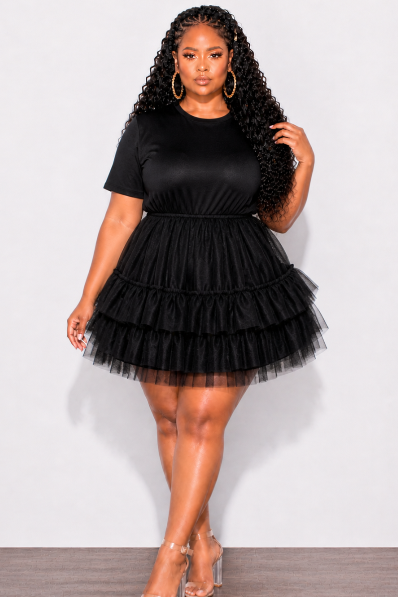Final Sale Plus Size Short Sleeve Tulle Peplum Top In Black – Chic Final Sale Plus Size Short Sleeve Tulle Peplum Top In Black – Chic