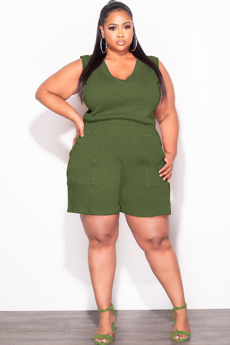 Final Sale Plus Size Sleeveless French Terry V Neck Romper in