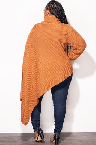 Final Sale Plus Size One Shoulder Turtleneck Poncho in Rust