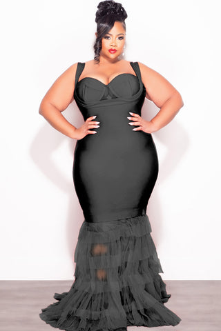 Final Sale Plus Size Bandage Mermaid Layered Gown in Black