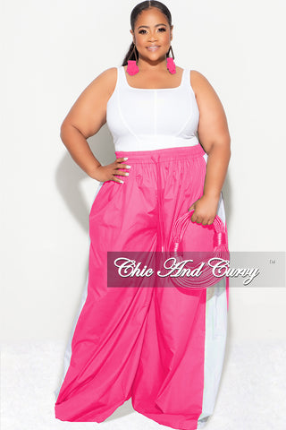 Final Sale Plus Size Oversized Varsity Striped Wide Leg Pants in Pink and White