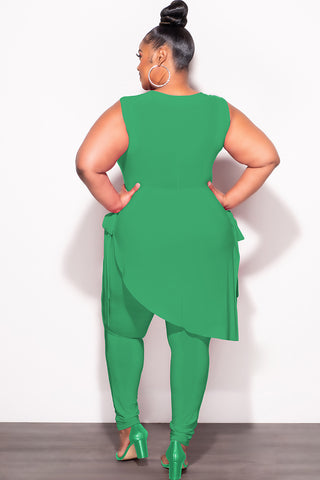 Final Sale Plus Size 2pc Sleeveless Top and Pants Set in Green