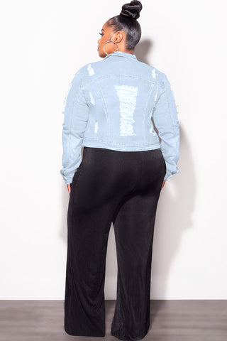 Final Sale Plus Size Distressed Jacket in Light Blue