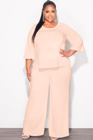 Final Sale Plus Size 2pc Top and Pants Set in Cappuccino Tan Linen