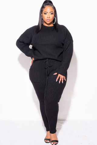 Final Sale Plus Size 2pc Warm & Cozy Sweater Knit Pants Set in Black