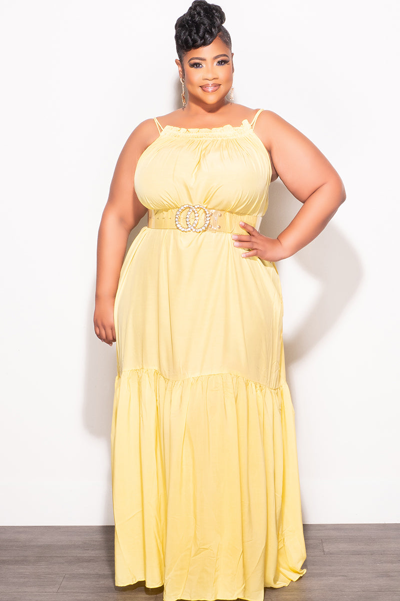 Final Sale Plus Size Sleeveless 1 Tiered Maxi Dress in Yellow