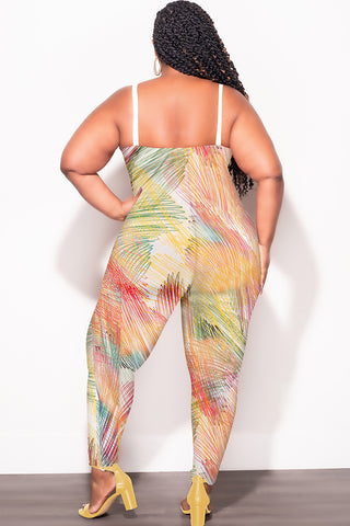 Final Sale Plus Size 2pc Duster & Spaghetti Strap Jumpsuit Set in Multi Color Print