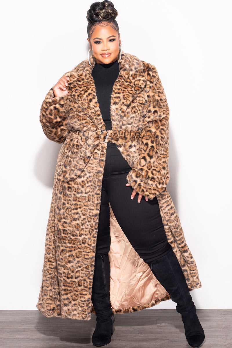 Final Sale Plus Size Faux Fur Trench Coat in Animal Print