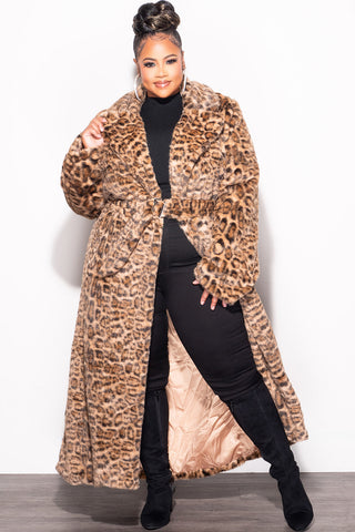 Final Sale Plus Size Faux Fur Trench Coat in Animal Print