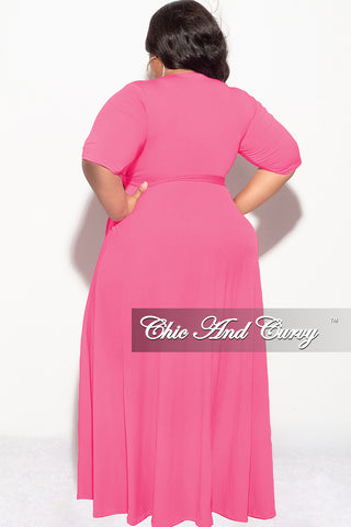 Final Sale Plus Size Deep V Faux Wrap with 3/4 Sleeves in Pink