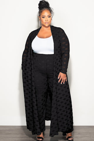 Final Sale Plus Size 2pc Long Duster and Pants Set in Black