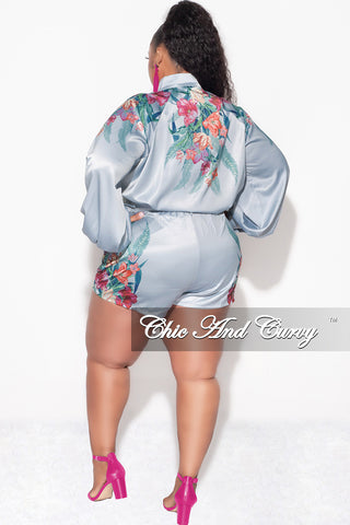 Final Sale Plus Size 2pc Short Set in Blue Multi-Color