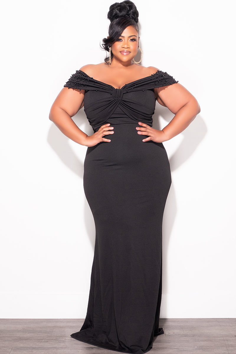 Final Sale Plus Size Beaded Gown in Black Final Sale Plus Size Beaded Gown in Black