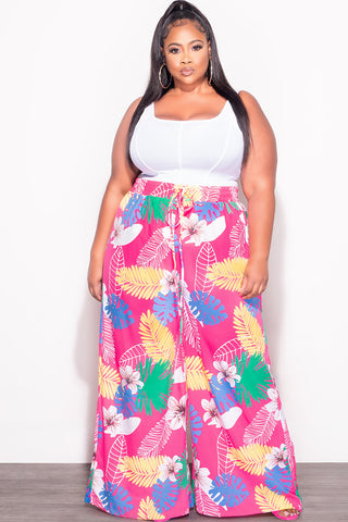 Final Sale Plus Size Pants in Pink Multi Color Leaf Print