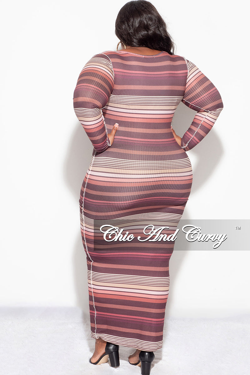 Final Sale Plus Size Striped BodyCon Dress in Multi Color Stripe Print