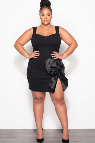 Final Sale Plus Size Mini Tank Dress with Satin Bow in Black