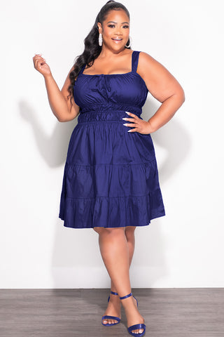 Final Sale Plus Size Sleeveless Baby Doll Dress in Navy Blue