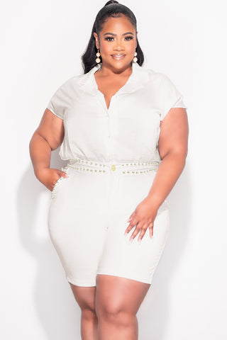 Final Sale Plus Size Collar Button Up in Ivory