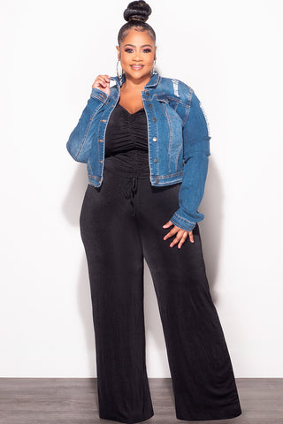Final Sale Plus Size Distressed Jacket in Medium Blue