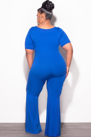 Final Plus Size Bell Bottom Jumpsuit in Royal Blue