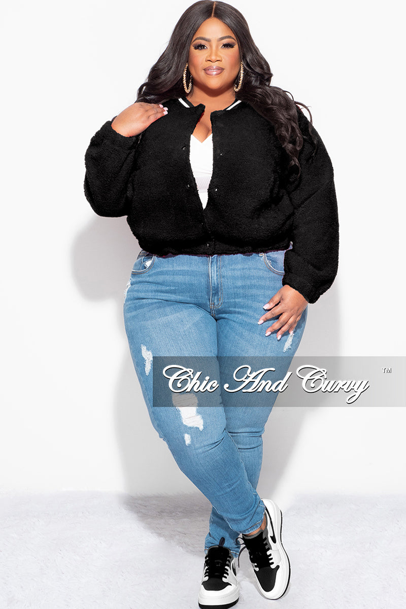 Final Sale Plus Size Teddy Bear Varsity Jacket in Black – Chic And