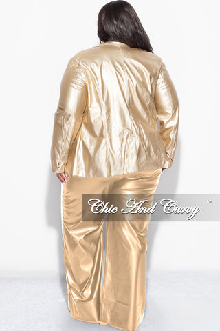Final Sale Plus Size 2pc Faux Leather Flare Leg Pants Suit in Dull Gold