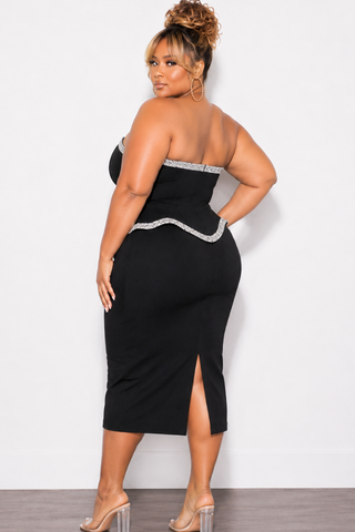 Final Sale Plus Size Lux Strapless Dress with Bling Trim in Black