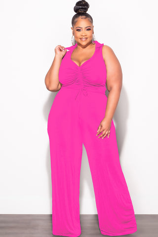 Final Sale Plus Size 2pc Set Crop Top and Pants in Fuchsia