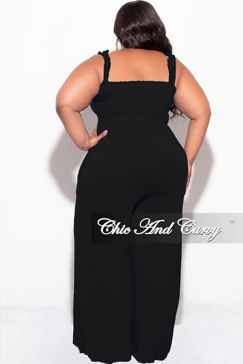 Final Sale Plus Size Jumpsuit with Smocking & Elastic Straps in Black