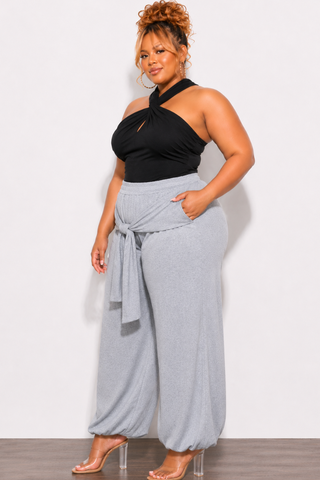 Final Sale Plus Size Jogger Pants with Front Tie in Grey