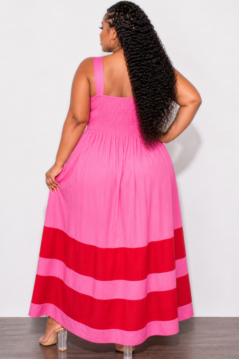 open lace back dress Final Sale Plus Size Maxi Dress In Pink with Red Stripe – Chic And Curvy