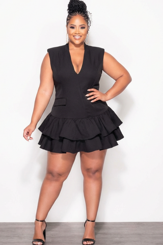 Final Sale Plus Size Ruffled Mini Dress in Black