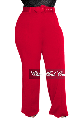 Final Sale Plus Size High-Waist Wide Leg Pants in Red