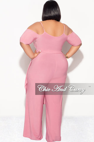 Final Sale Plus Size 2pc Cold Shoulder High low Top and Wide Leg Pants in Pink