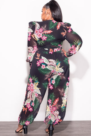 Final Sale Plus Size 2pc Chiffon Blouse and Pant Set Floral Print