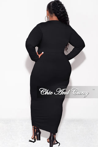 Final  Sale Plus Size 2pc Crop Top and High Waist Drawstring Ruched Skirt in Black