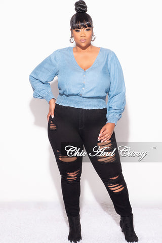 Final Sale Plus Size Frill Blouse in Denim