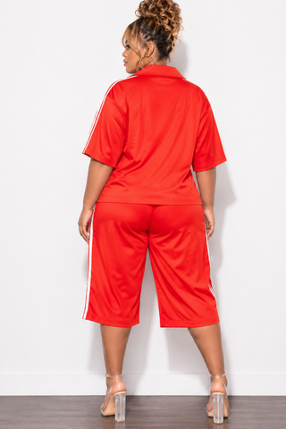 Final Sale Plus Size 2pc Windbreaker Top & Matching Jort Shorts in Red & White Stripes