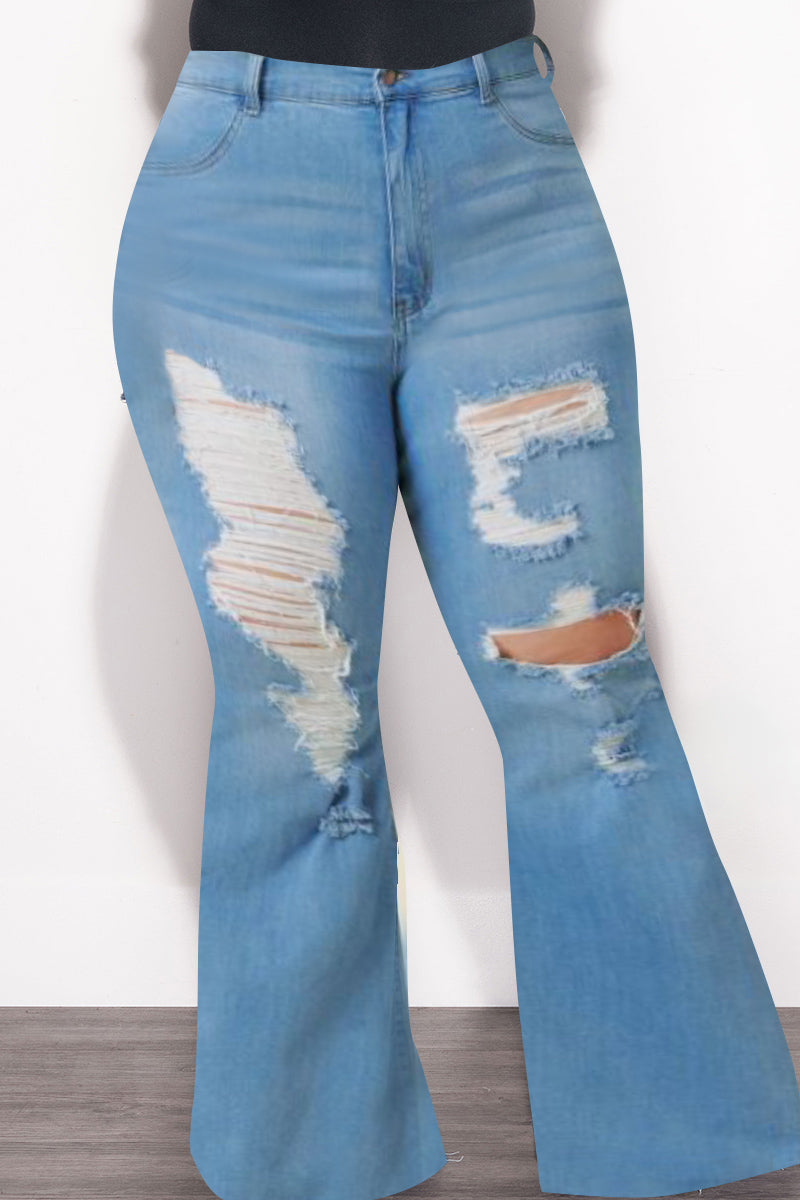 Final Sale Plus Size Distressed Medium Denim Jeans