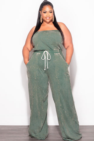 Final Sale Plus Size Strapless Jumpsuit in Green