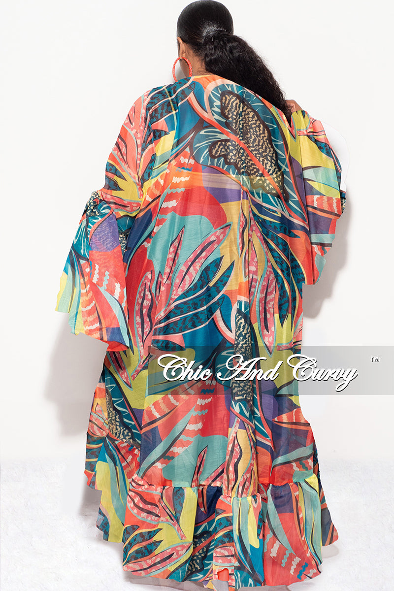 Final Sale Plus Size Ruffle Sleeve Kimono Duster in Multi Color Tropic –  Chic And Curvy