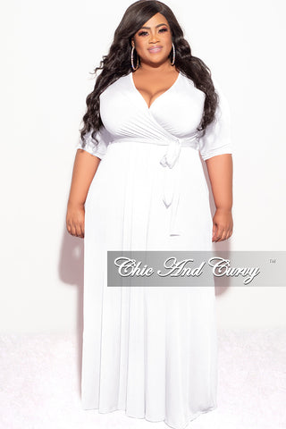 Final Sale Plus Size Deep V Faux Wrap with 3/4 Sleeves in White