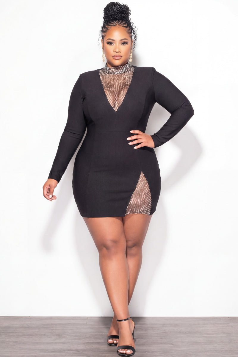 Final Sale Plus Size Bandage Mini Dress in Black with Iridescent Stones