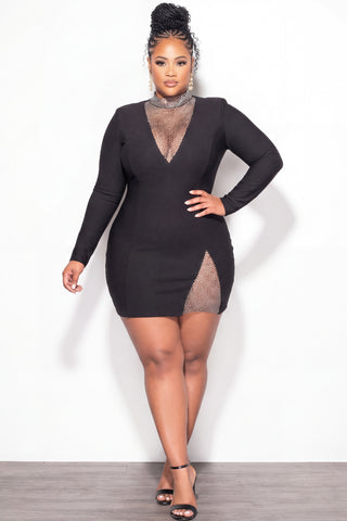 Final Sale Plus Size Bandage Mini Dress in Black with Iridescent Stones