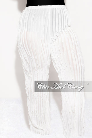 Final Sale Plus Size Ripple Mesh  Pants in Ivory