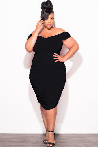 Final Sale Plus Size Sheer Midi Dress with Ruched Sides in Black