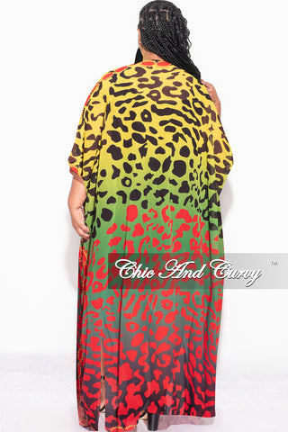 Final Sale Plus Size Caftan in Multi Color Spotted Print - Black Version