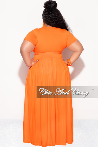 Final Sale Plus Size 2pc Short Sleeve Tie Top and Skirt Set in Orange